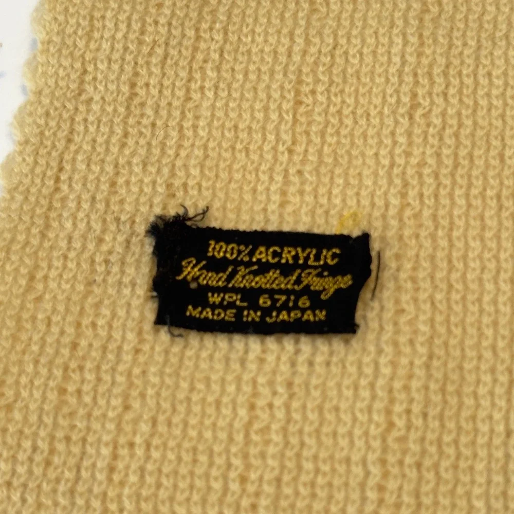 Vintage WPL Cream Cable Knit Scarf Hand Knotted Fringe‎ Made in Japan 66x8.5